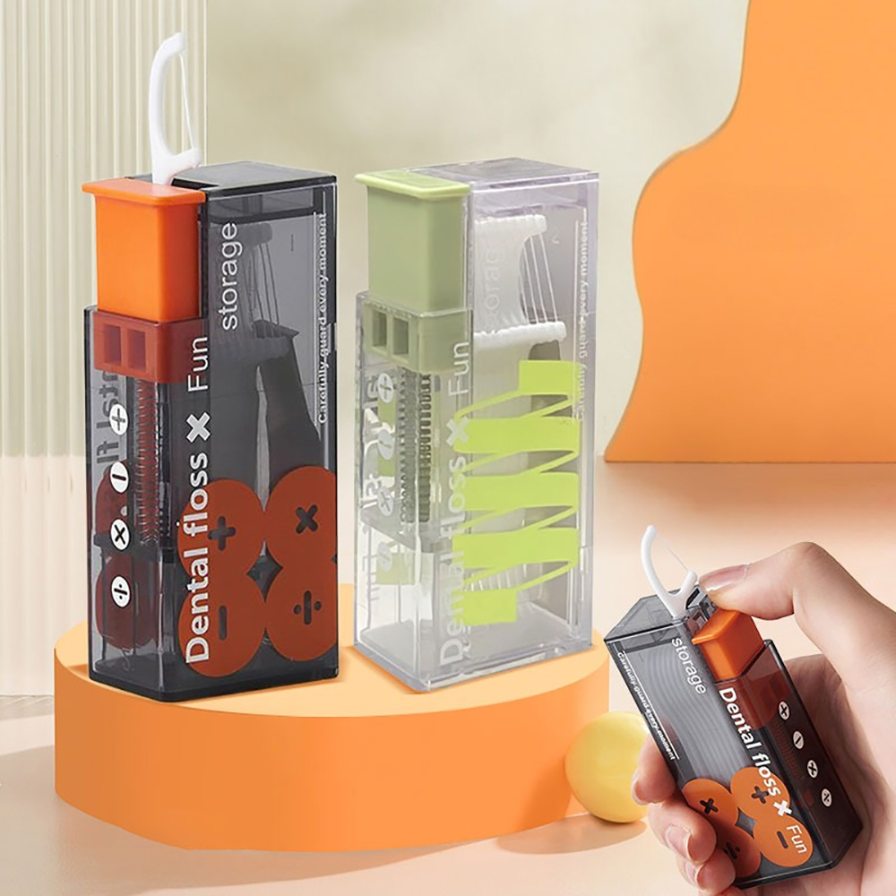 Portable Floss Dispenser Automatic Ejectable Floss Organiser Oral Care Press-on Carry-on Disposable Flossing Sticks Storage Box
