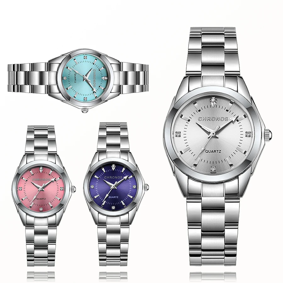 CHRONOS Elegant นาฬิกาผู้หญิงหรูหราสุภาพสตรีแฟชั่นแบรนด์นาฬิกาข้อมือ Japan Movement สแตนเลสของขวัญสําหรับแฟนหญิง