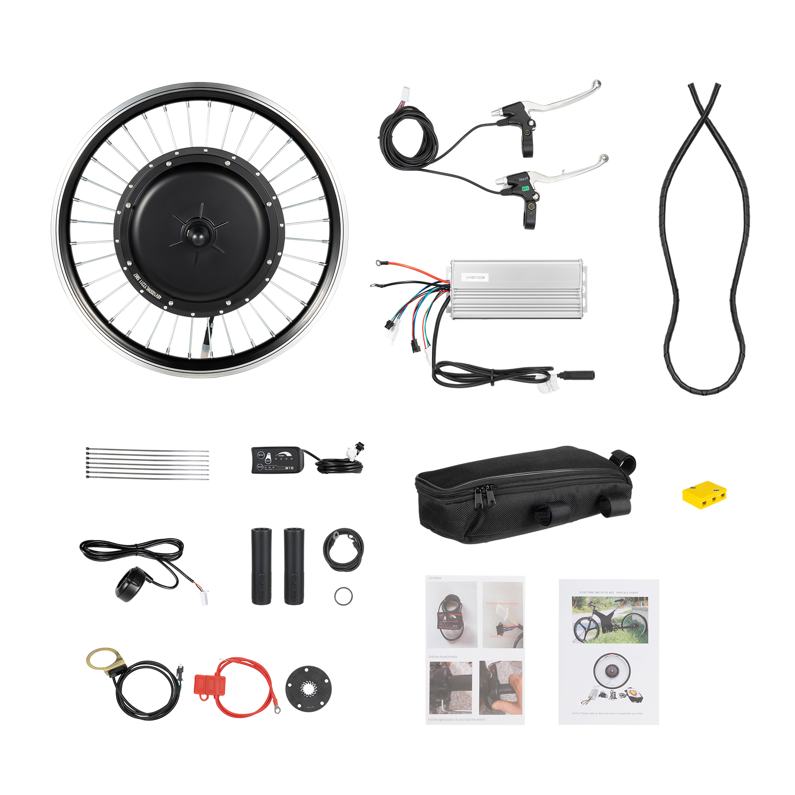Kit de conversão de bicicleta elétrica de roda dianteira/traseira de 20 "48V 1000W, kit poderoso de motor de cubo de bicicleta elétrica com display SW-810LED