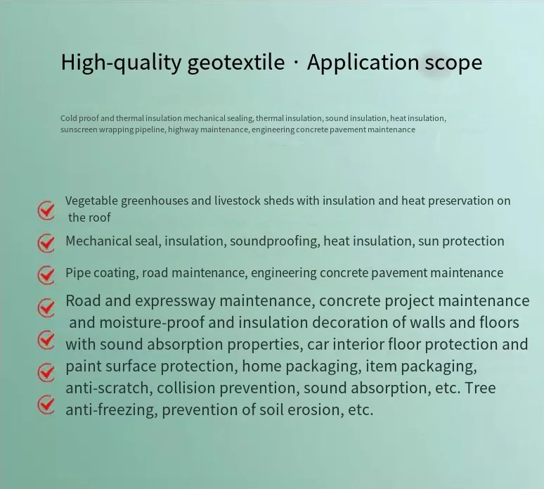 Tessuto non tessuto geotecnico, tessuto ingegneristico, isolamento per serra, feltro, imballaggio per mobili, protezione della coperta
