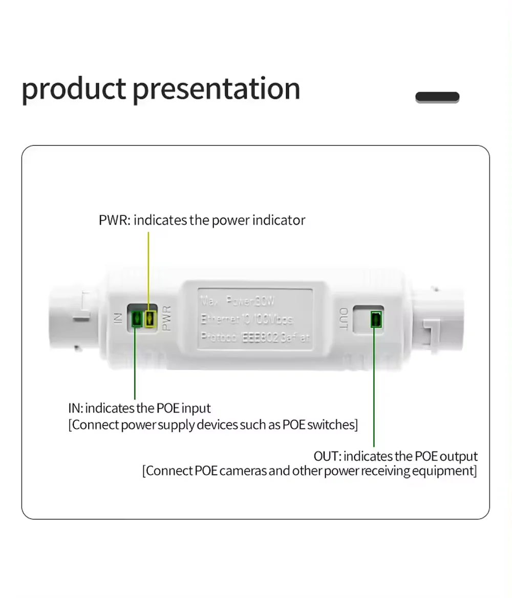 Extensor/repetidor POE, extensión impermeable, adaptador de inyector POE IEEE802.3at/af Plug & Play para interruptor PoE, cámara IP NVR