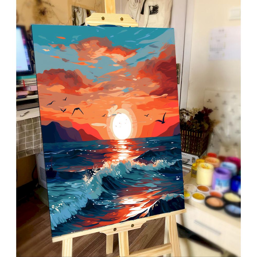 ภูมิทัศน์เมืองภาพวาดโดยตัวเลขสําหรับผู้ใหญ่ชุด DIY HandPainted บนผ้าใบกรอบน้ํามันภาพวาดระบายสีโดยหมายเลข