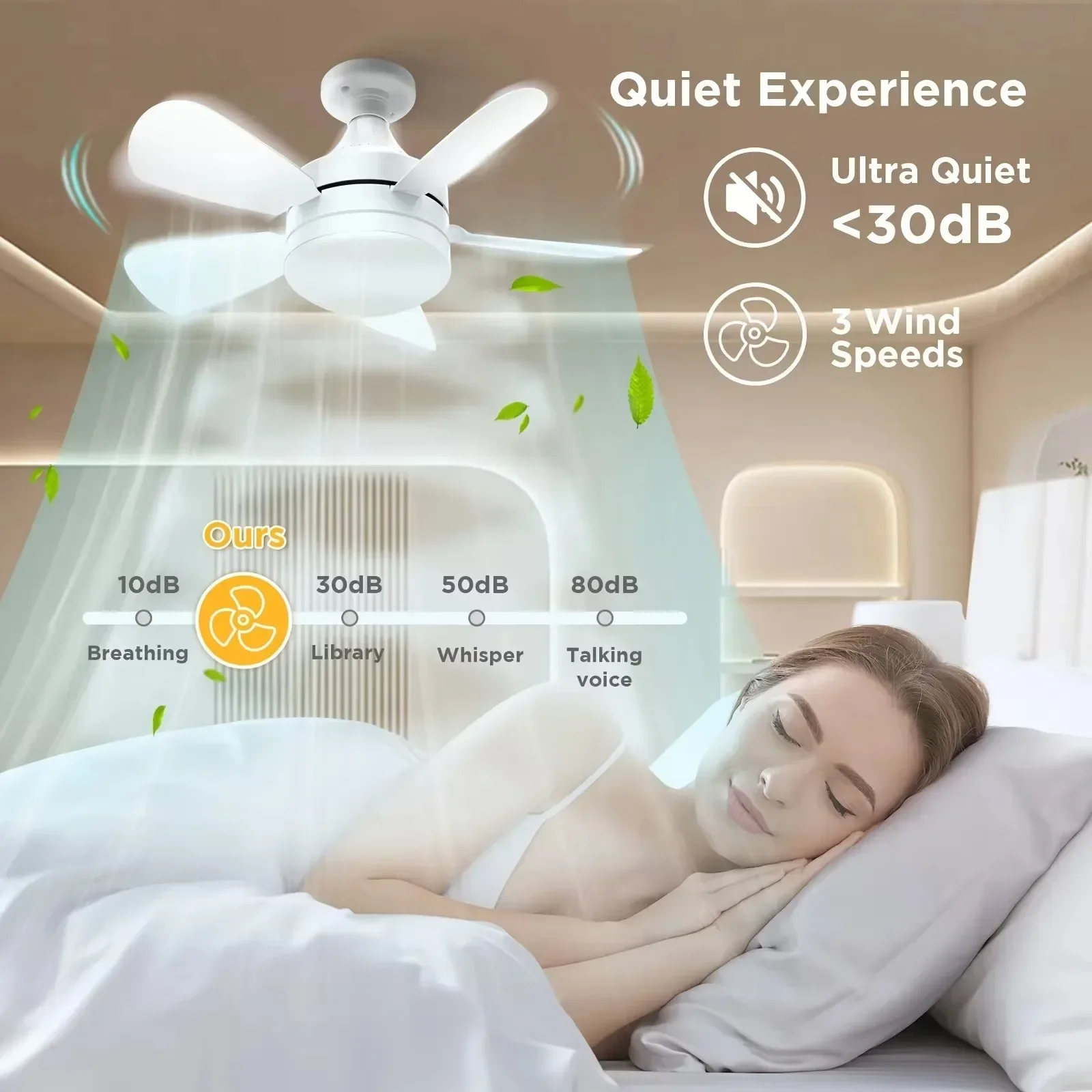 Ventilatore da soffitto con luce con telecomando Luci a 3 colori regolabili a 4 velocità Impostazione timer E27 Ventilatore da soffitto Luci Camera da letto Cucina Garage
