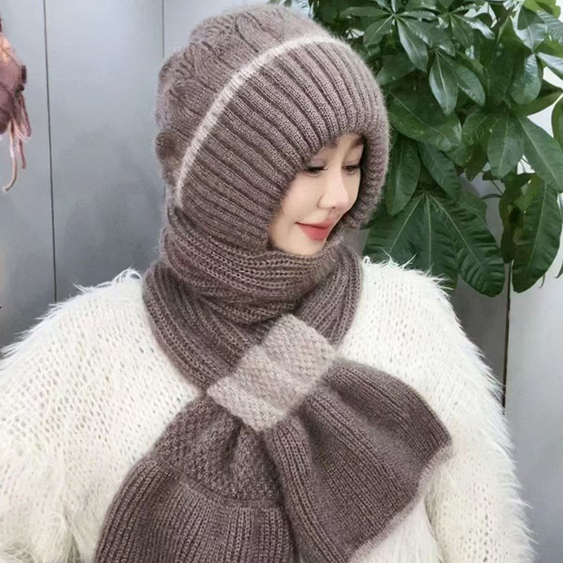 겨울 니트 해골 모자 스카프 세트, 방한 귀 보호 스카프, 따뜻한 소녀 비니, 사이클링 방풍 숙녀 야외 모자