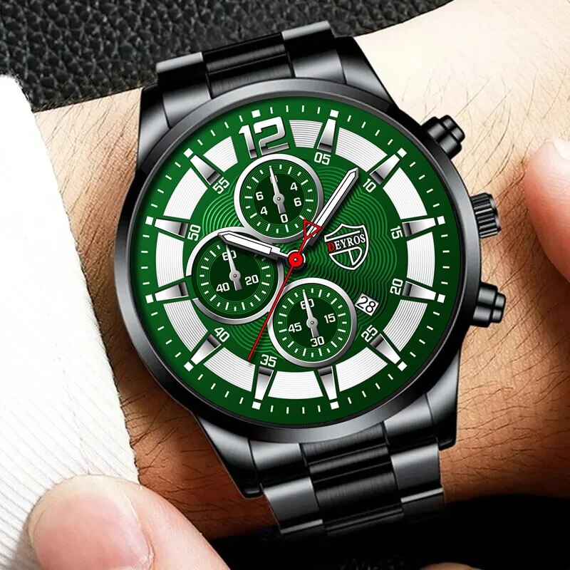 Reloj de pulsera de cuarzo con calendario de lujo de acero inoxidable a la moda para hombre, relojes de negocios para hombre, reloj luminoso