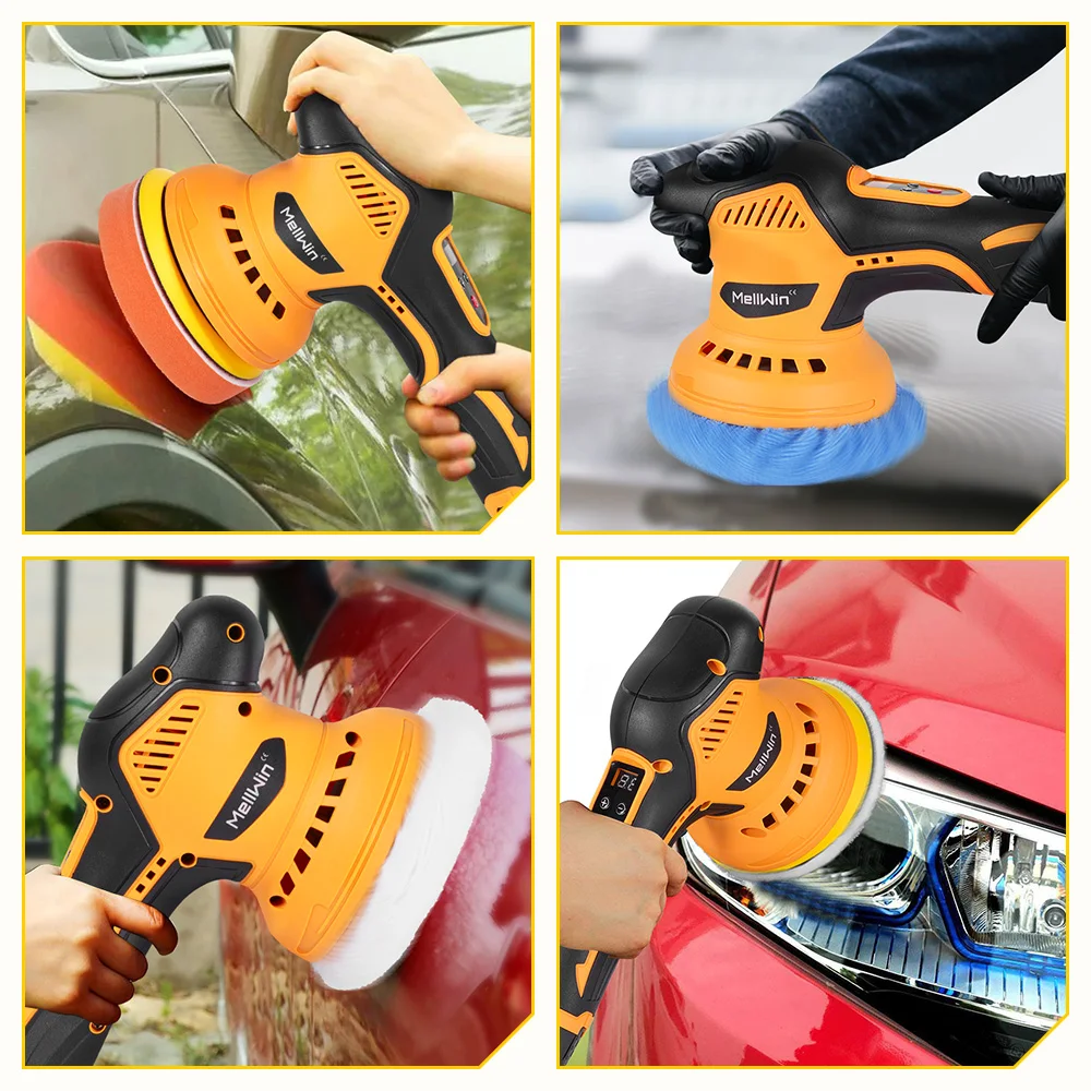 MELLWIN 5500rpm 8 Gears Digital Display Cordless Electric Car Polisher Car Polishing Waxing Sanding Machine For 12V Battery