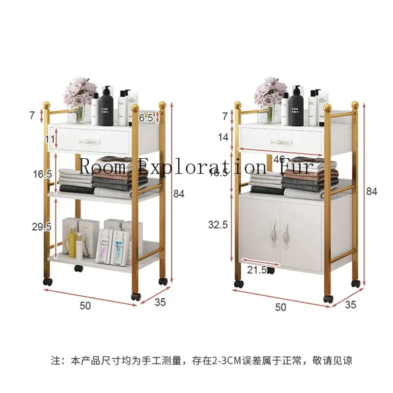 Carrinho cosmético sobre rodas, equipamentos de salão de limpeza de 2 camadas, armazenamento de móveis de beleza, recipiente dourado de 3 velocidades, ferramenta de oficina
