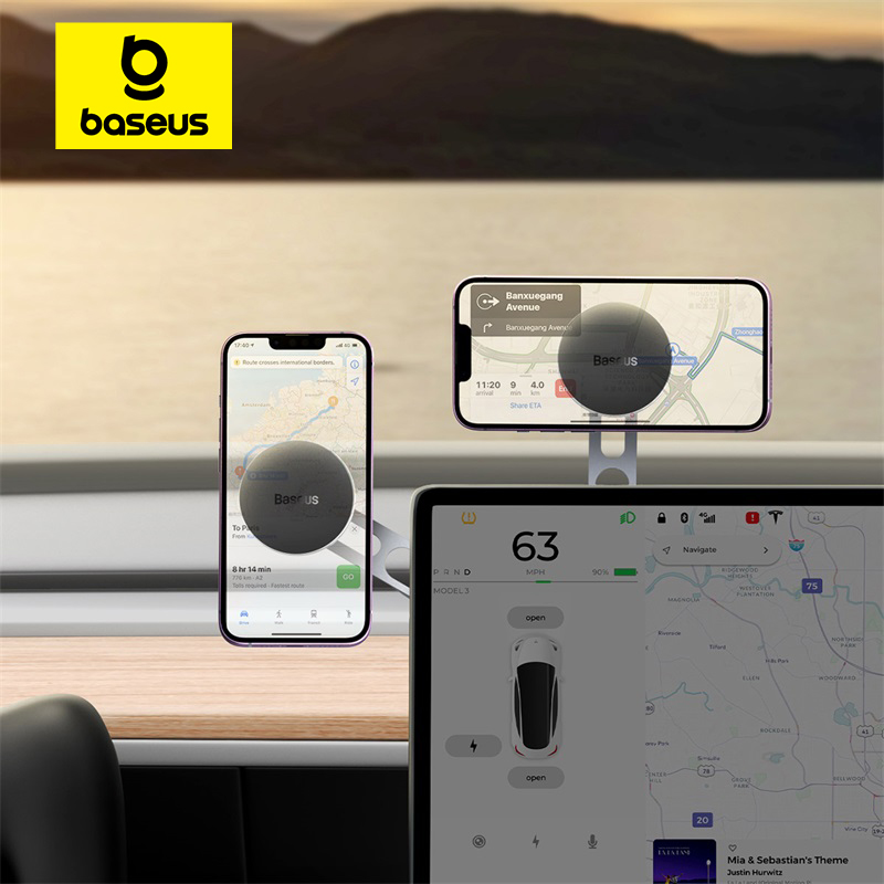 Soporte magnético para teléfono de coche Baseus para aplicación de pantalla Tesla, soporte plegable de Metal con rotación de 360 grados para iPhone 12 13 14 Pro Max