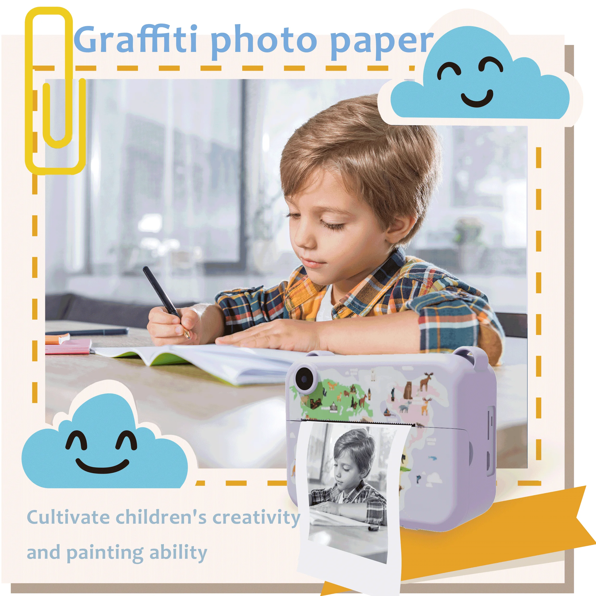เด็กดิจิตอลกล้องถ่ายภาพ 32GTF Instant พิมพ์ภาพเด็กเครื่องบันทึกวิดีโอ Mini เครื่องพิมพ์ความร้อนการศึกษาของขวัญวันเกิด