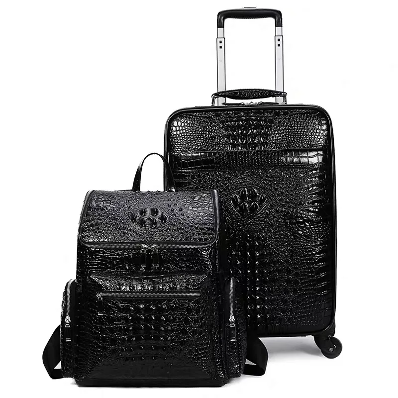 100% Echt leder Reisegepäck mit Handtasche Männer Kopf Rindsleder Universal rad Krokodil Muster Koffer 20 Zoll Boarding Case