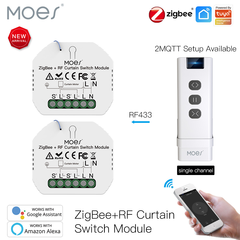 MOES RF433 ZigBee модуль умного переключателя штор для моторизованных жалюзи, двигатель 2MQTT Tuya Smart APP Alexa Google