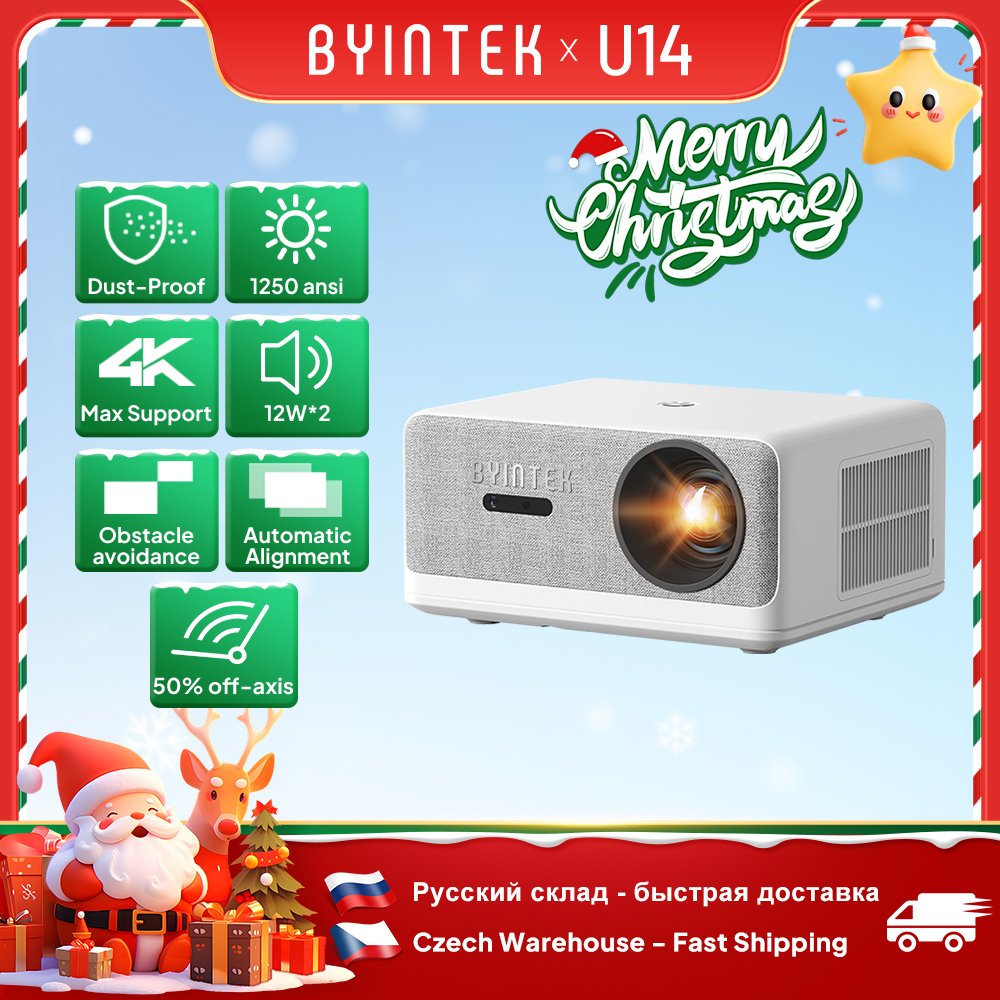 Проектор BYINTEK LOVE U14 Full HD 1080P 4K Smart Bluetooth WiFi 6, поддерживаемый 1250ANSI с автофокусом, проекторы для домашнего кинотеатра и кинотеатра