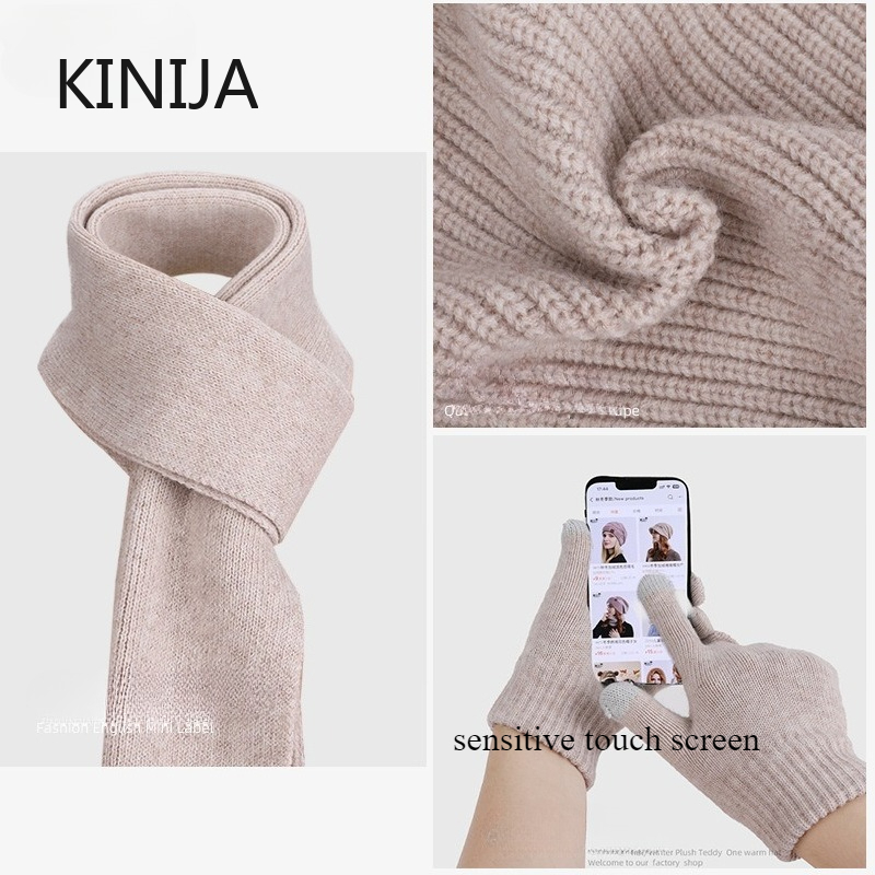 3 Pcs Sets Winter Women Plush Knitted Cold Hat Warm Woolen Head Cap Scarf Gloves Hats Outdoor Ear Windproof Beanies Cap