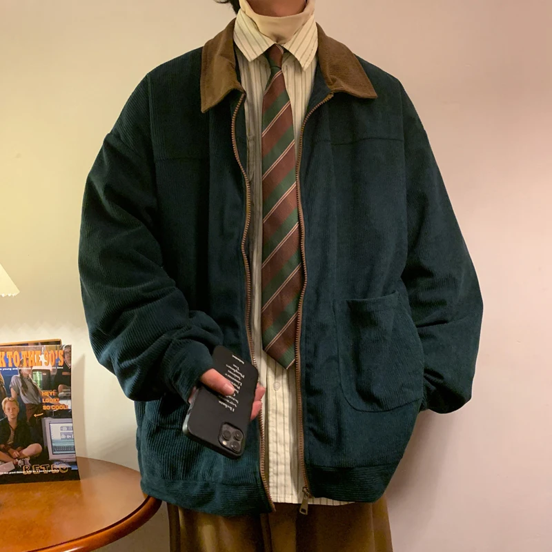 Estilo americano vintage 2025 jaqueta bomber masculina blusões com zíper casacos outono solto carga outwear