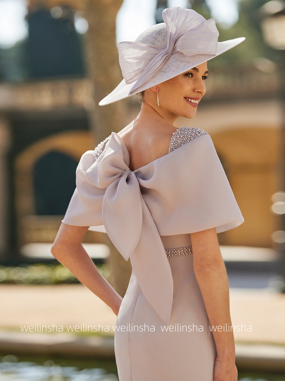 Mode parels moeder van de bruid jurk op maat uit de schouder enkellange schede bruiloft gast jurk feestjurken