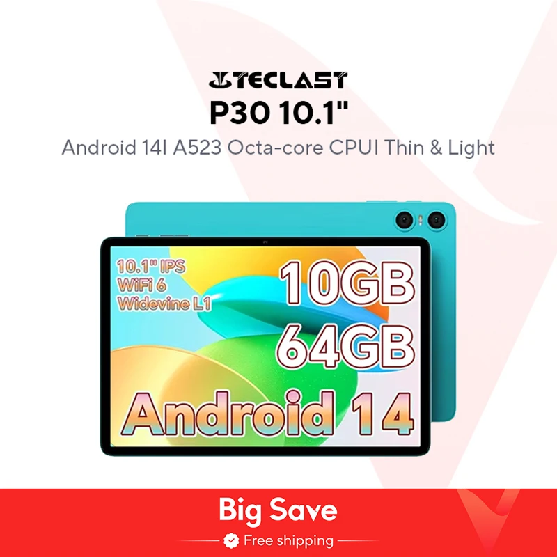 Teclast P30 Android 14 tablet 10,1 inch IPS A523 Octa-core Max 10 GB RAM 64 GB ROM tablets PC 3,5 mm jack TÜV Rheinland gecertificeerd