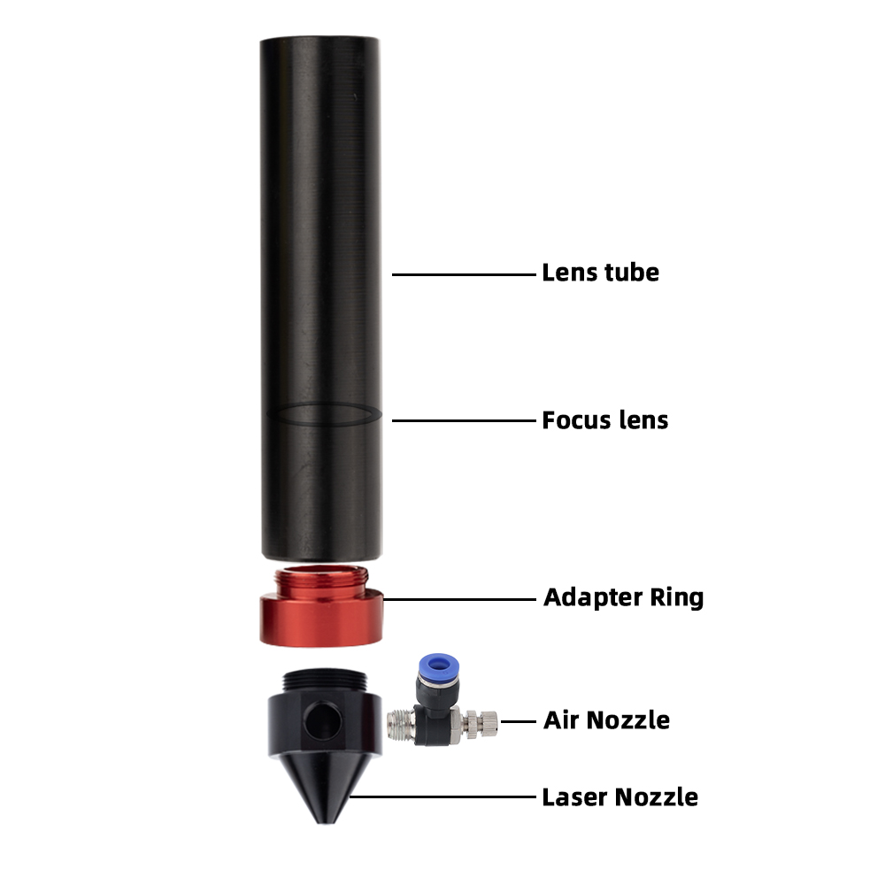 CO2-Laserkopf-Linsenrohr, Außendurchmesser 25 mm, Luftdüse, Durchmesser 20 FL, 38,1/50,8/63,5/101,6 mm, für CO2-Lasergravurmaschine