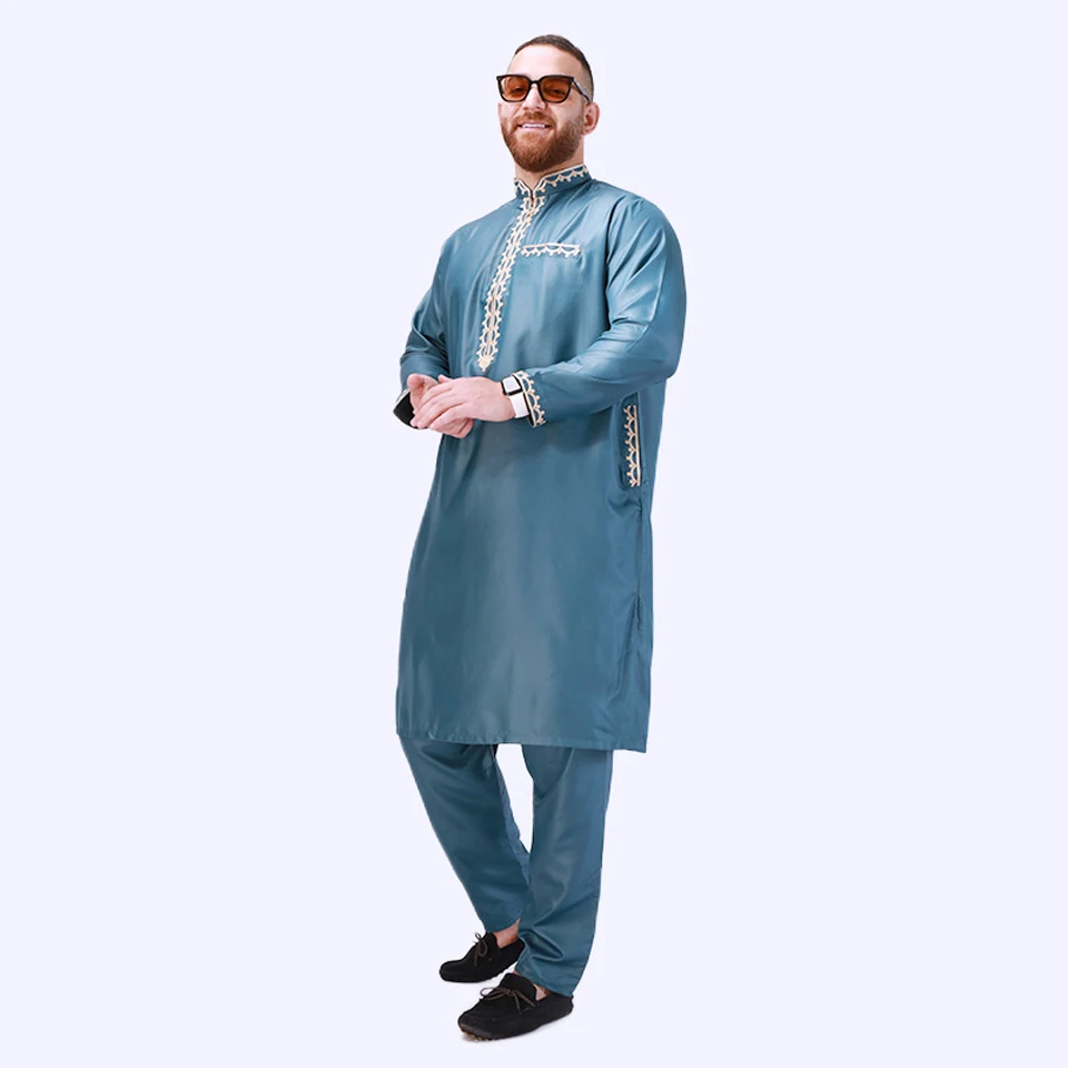 Traditionelle islamische Kleidung eid jubba thobe arabische abaya kaftan muslimische setzt roben männer mode nationalen retro stil anzug ramadan