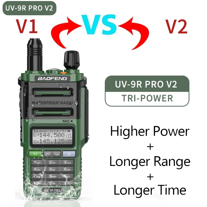 Baofeng UV-9R Pro V2 방수 IP68 워키 토키 Type-C 충전기 VHF UHF Ham Radio 50KM 장거리 업그레이드 UV-9R Plus