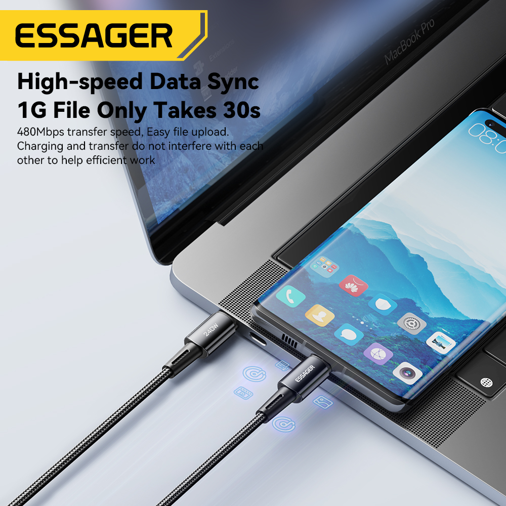 Essager 240W carga súper rápida tipo C 67W Cable USB de carga rápida 6A para Xiaomi 12Pro Redmi K50 Note 11Pro Black Shark 5Pro