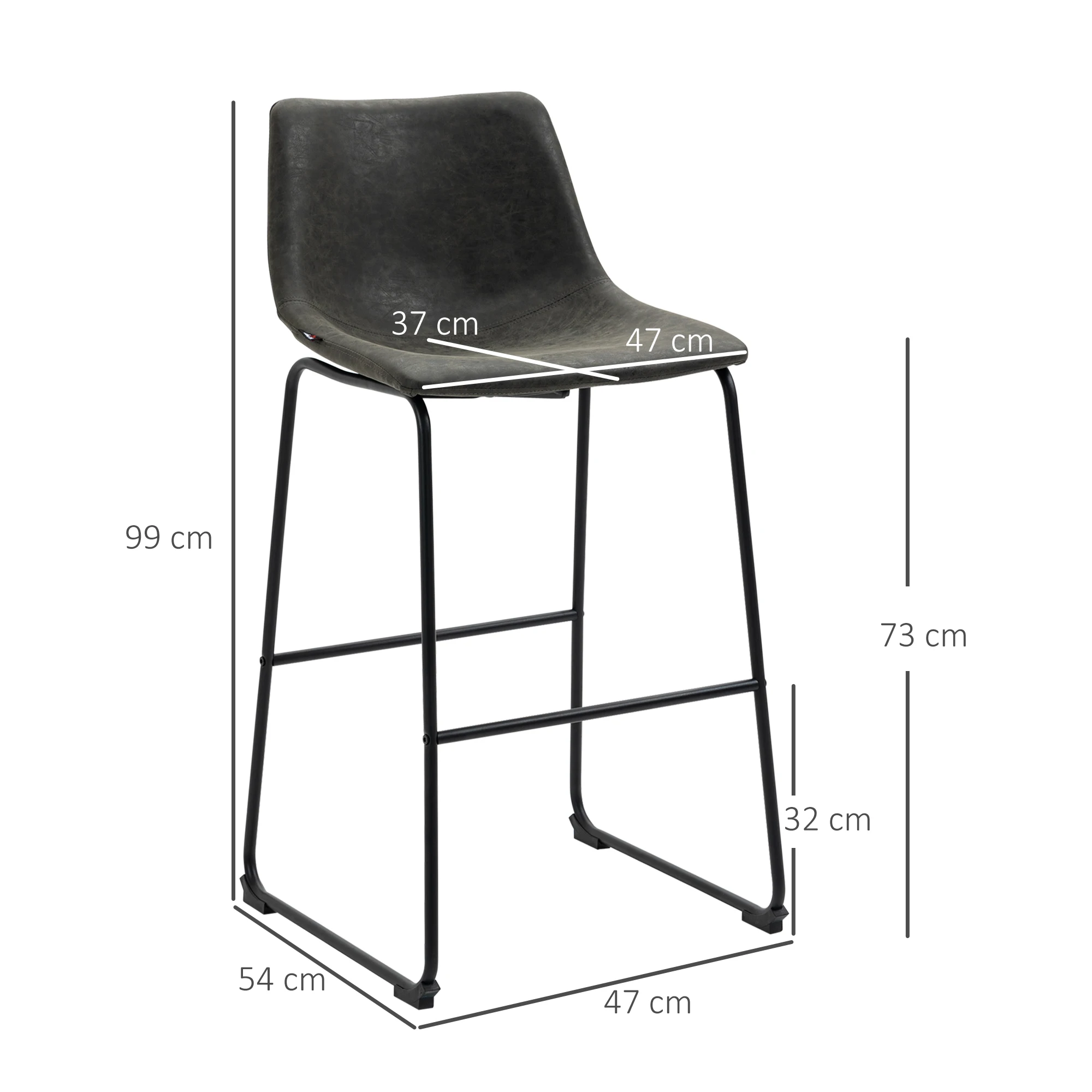 HOMCOM 2 sgabelli da cucina imbottiti alti in PU con schienale 47x54x99 cm