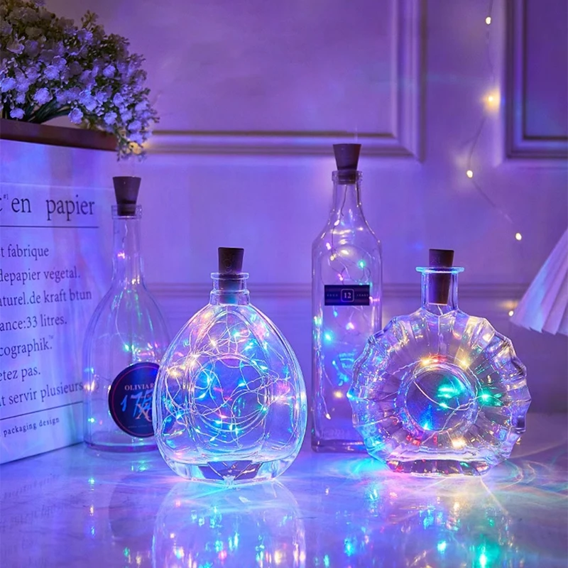 Luci ghirlanda a stringa solare a LED Luci da esterno impermeabili in filo di rame Tappo per bottiglia a forma di 1M Decorazione di luce fata per Natale di nozze