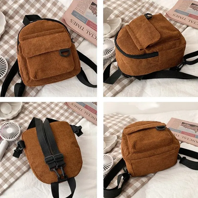 Mini zaino minimalista e versatile in velluto a righe per studenti e donne per viaggi nel tempo libero