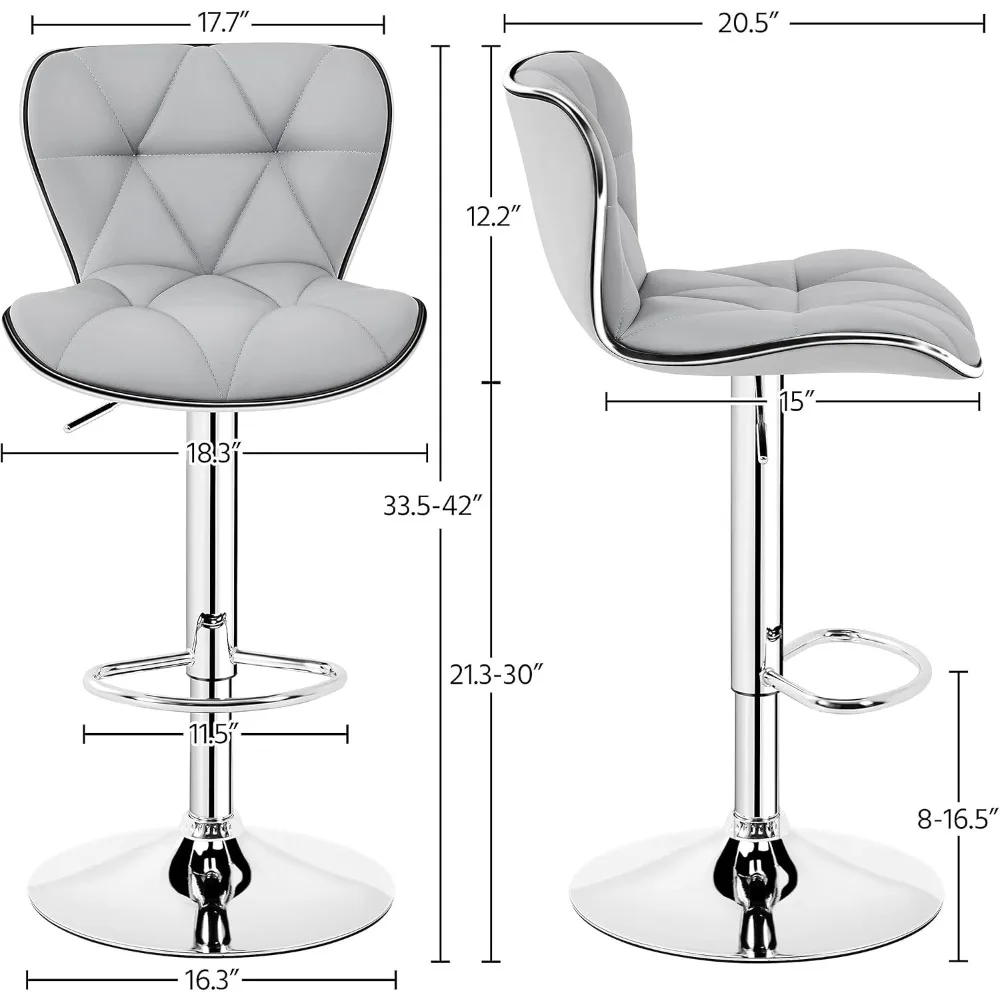 Bar Stools Set of 2, PU Leather Swivel Adjustable Barstools with Shell Back, Bar Chairs with Foma Padded for Home, Kitchen