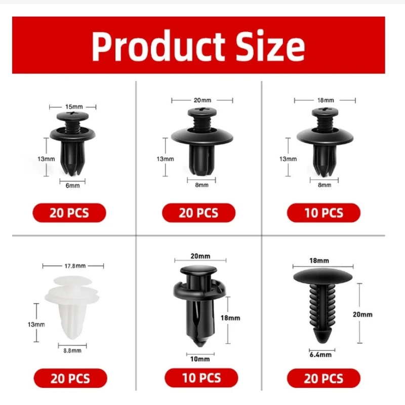 100/50 pcs Mixed Auto Plastic Fastener Clips – 6 Types Quick-Fix Car Interior Trim Rivets & Buckles in OPP Bag/Box