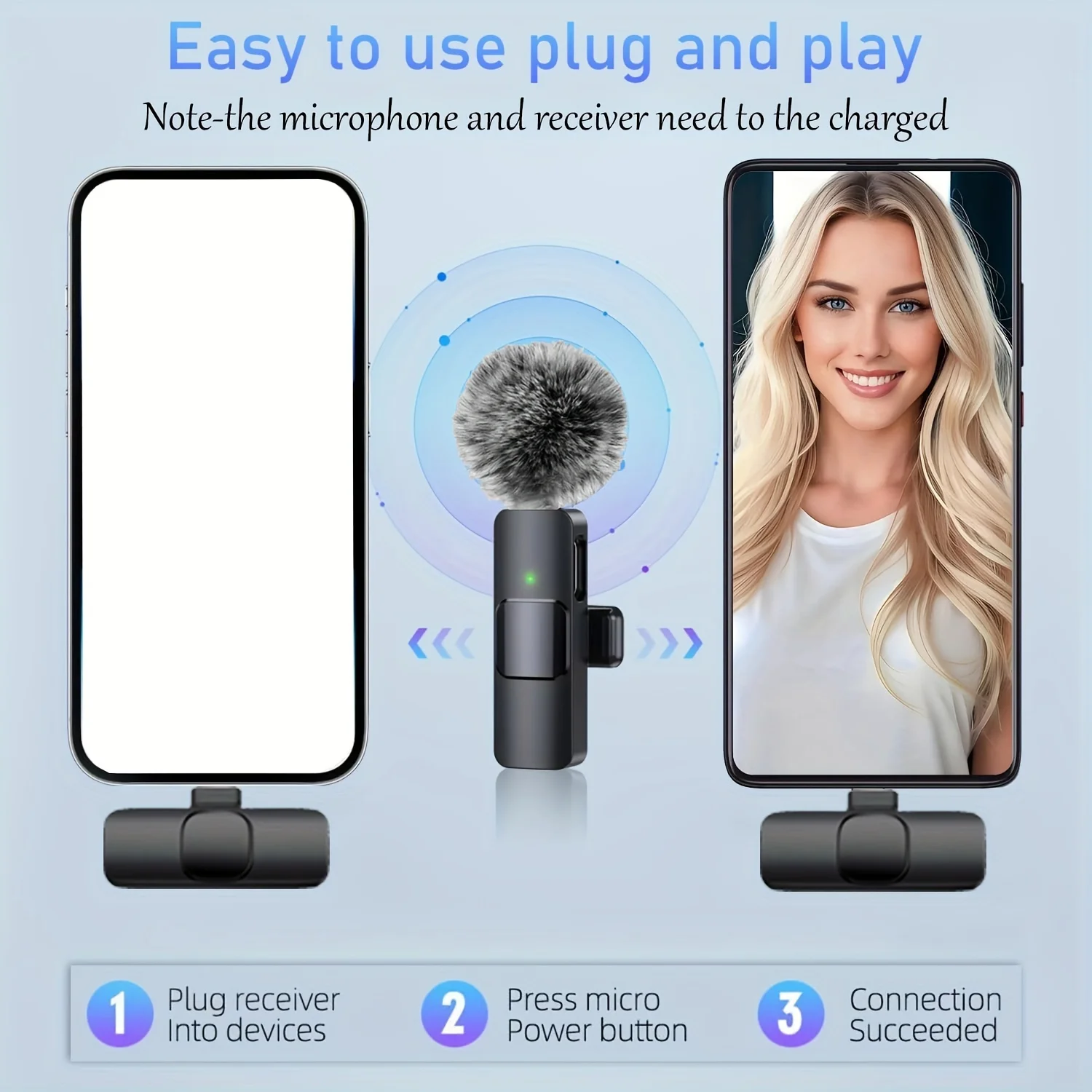 Draadloze microfoon met type C-connector voor audio-opname, livestreaming, videoconferenties en zingen