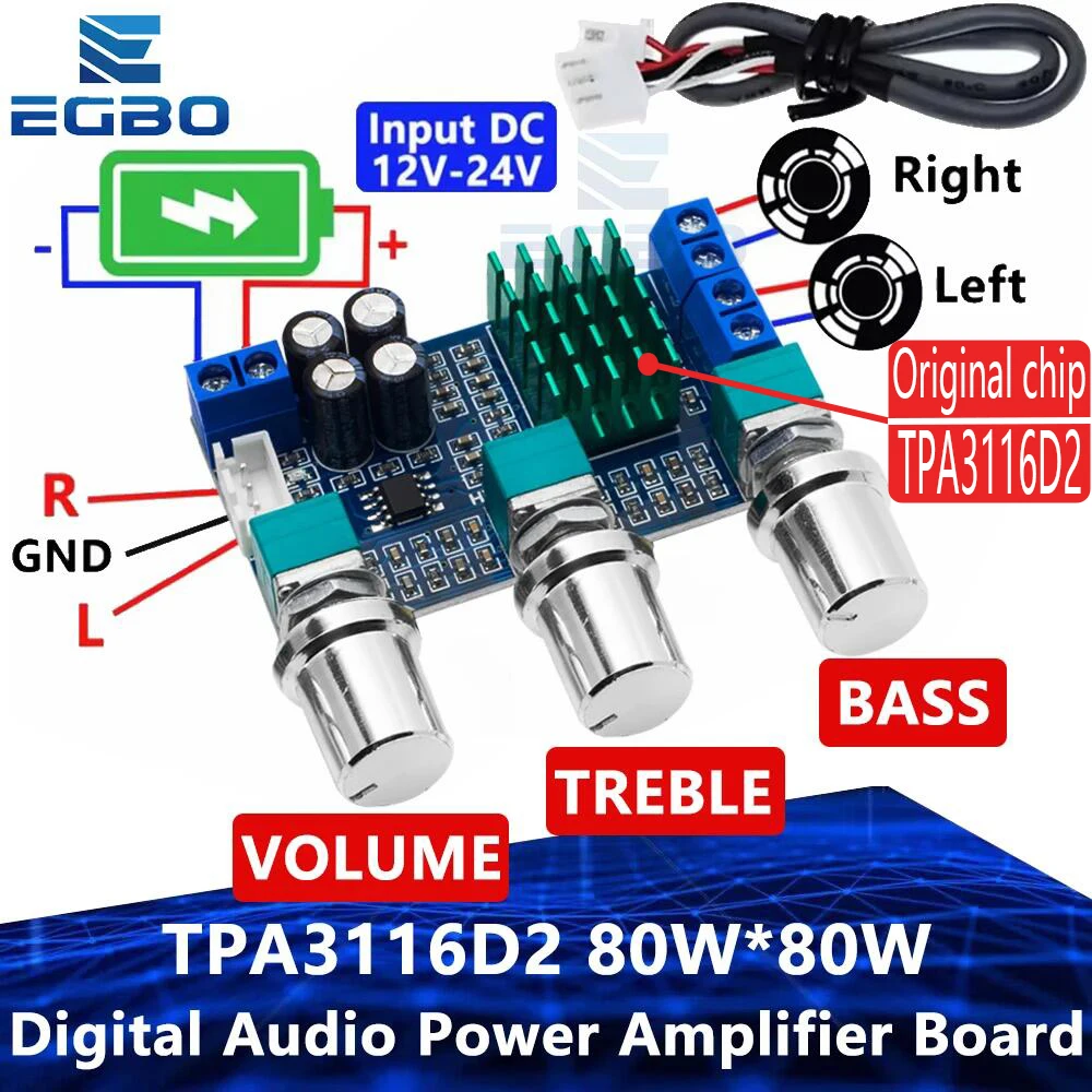 1 ~ 2 uds XH-M567 TPA3116D2 placa amplificadora de potencia de Audio Digital estéreo de doble canal de alta potencia placa amplificadora de potencia de Audio 80W * 2