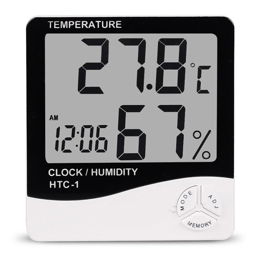 HTC-1 elektronische thermohygrometer weerstation met klok LCD elektronische digitale temperatuur-vochtigheidsmeter huishouden
