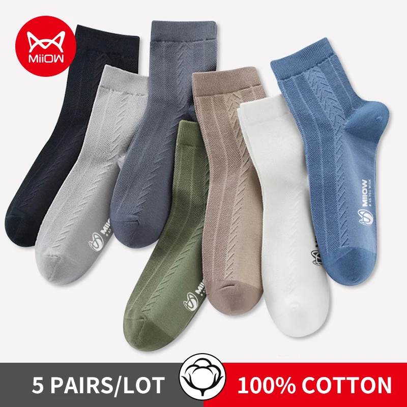 MiiOW 5 Cặp/lô 99% Cotton Tất Vớ Nam Phục Thường Ngày Tất Tương Phản Màu Sắc Thiết Kế Dài Ấm Áp Nam Nhiều Màu Sắc Tất Dành Cho Người Đàn Ông