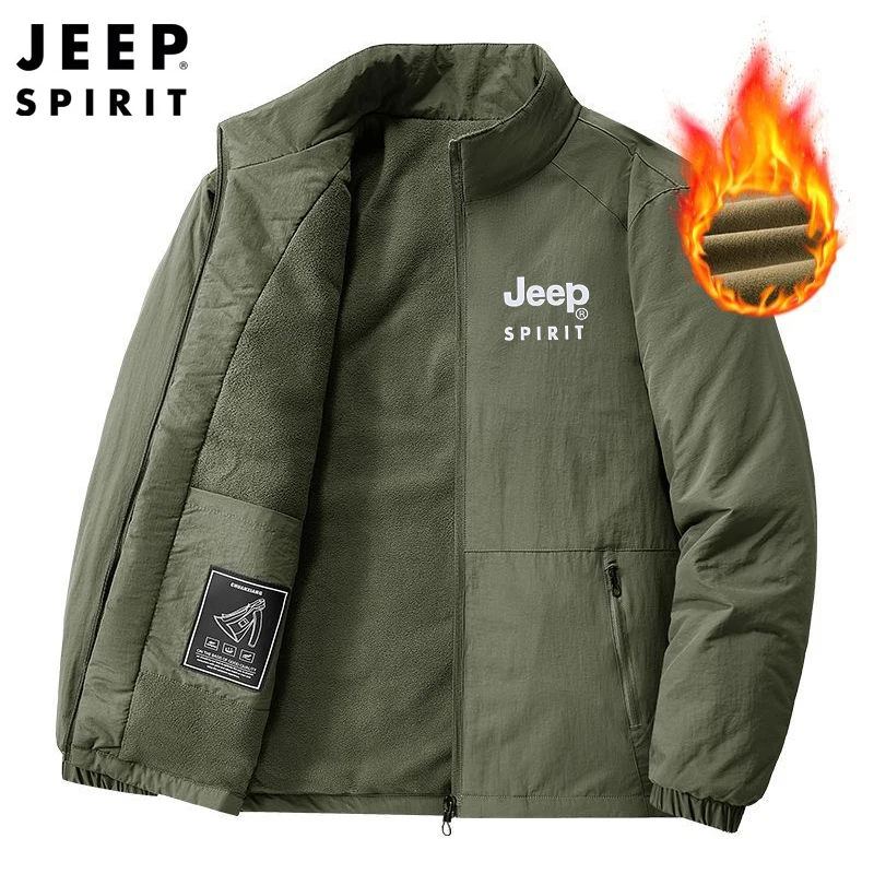 Jeep Spirit Jaqueta masculina para primavera e outono lazer gola moda quente à prova de vento casaco de cor sólida