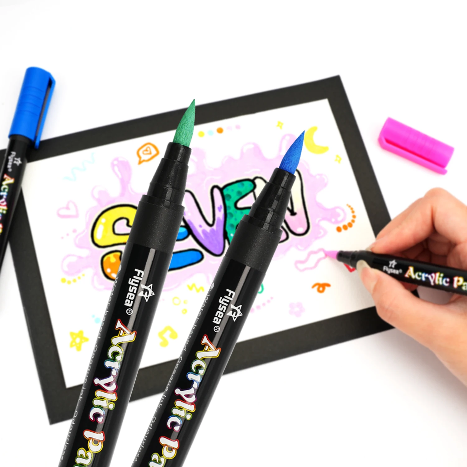 12 สีปลายแปรงปากกาสีอะคริลิค,เครื่องหมายสีสําหรับตัวอักษรและภาพวาดสร้างสรรค์,หิน,แก้ว,เซรามิค,แก้ว