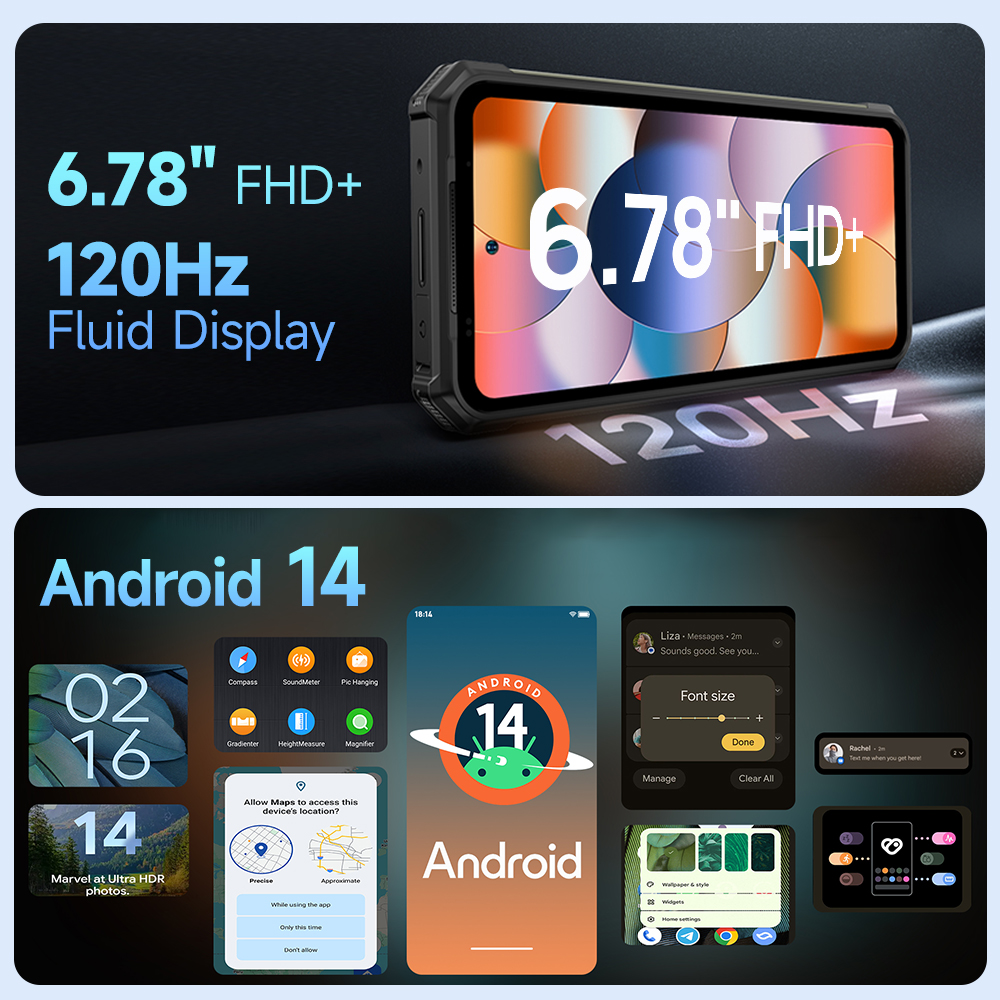 Ulefone Armor แบตเตอรี่24 22000mAh, IP68/IP69K ที่ทนทาน, Android 14, แรมสูงสุด24GB, รอม256GB, กล้อง64MP กลางคืน, 6.78"