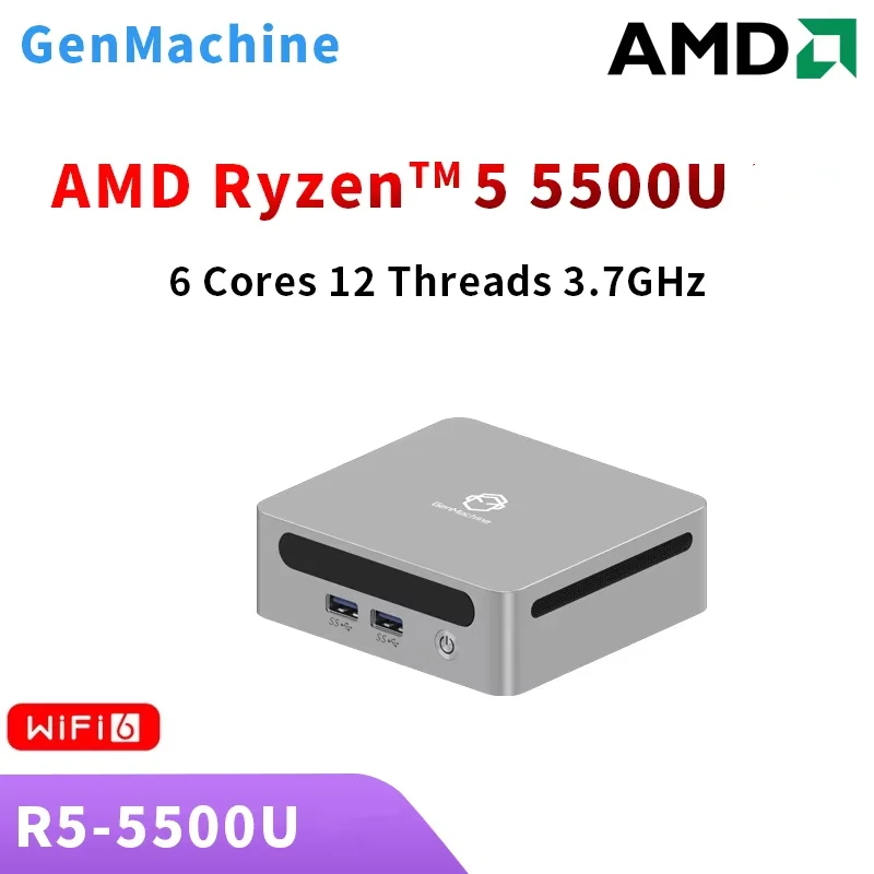 GenMachine Mini PC Ryzen 5500U Windows 11 DDR4 3200 mhz WiFi6 PC da gioco Computer da gioco fai da te Ordenador Mini Pc Gamer