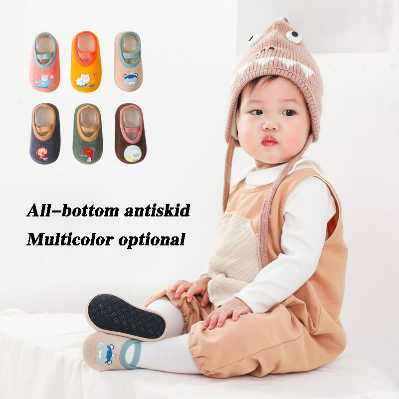 Calcetines antideslizantes para bebé, zapatos cálidos para el suelo de la cuna con suela de goma para niños, niño pequeño, niña, zapatillas bonitas para niños