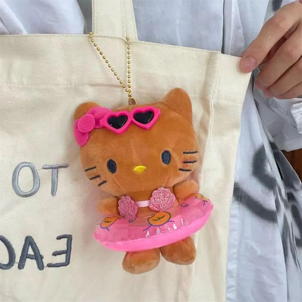 Sanrio anel de natação chaveiro Hello Kitty, boneca gatinho criativa de verão, adequado para acessórios de decoração de bolsa