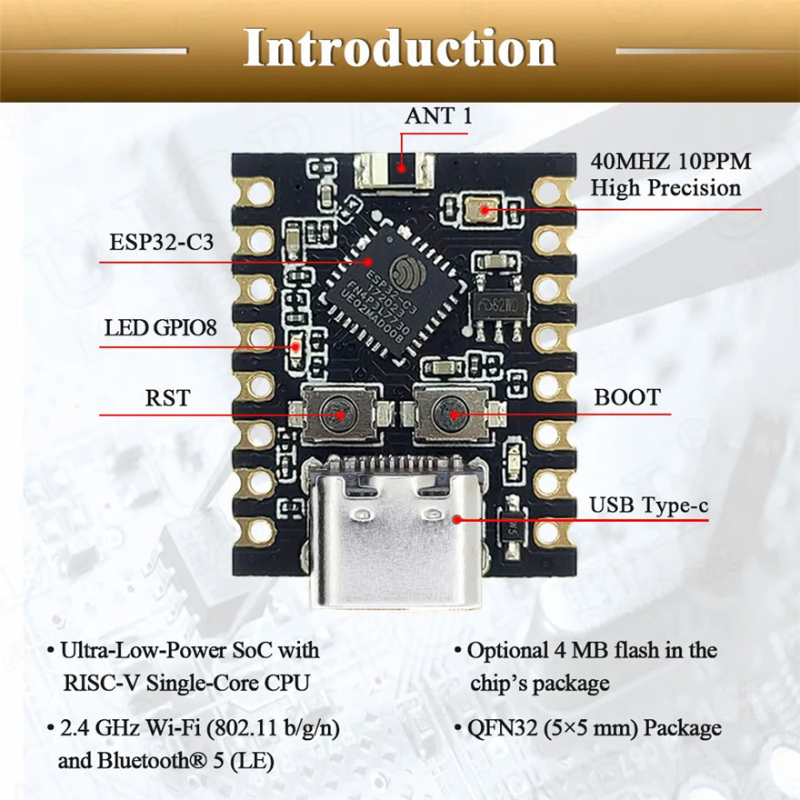 Placa de desarrollo ESP32-C3 ESP32 C3 SuperMini WiFi Bluetooth para Arduino