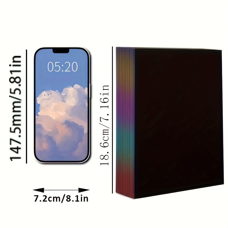 50 pcs Scratch Paper Kids Rainbow Magic Scratch Off Paper Sheets Art Craft Kit Black Note Paper Drawing Pads with Stencils