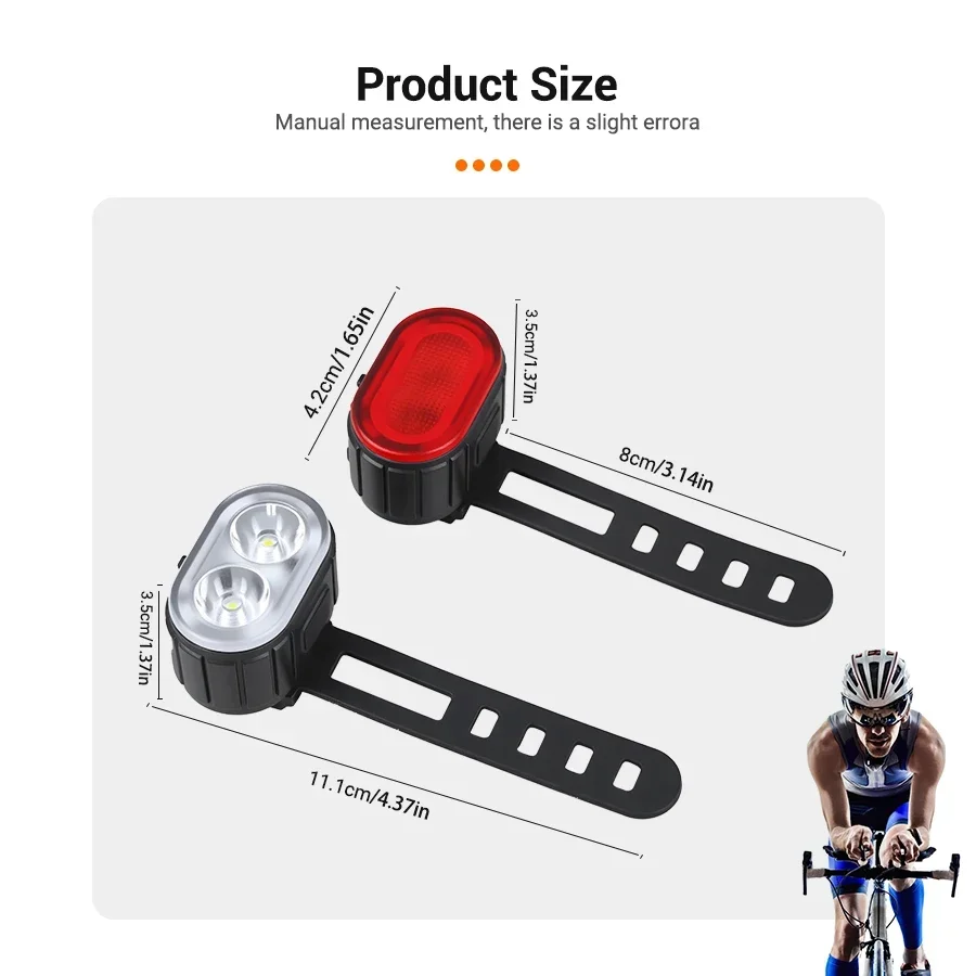 Bicycle Front & Rear Light Set Rechargeable LED Headlight Taillight Portable Floodlight for Mountain Road Biking Night Riding