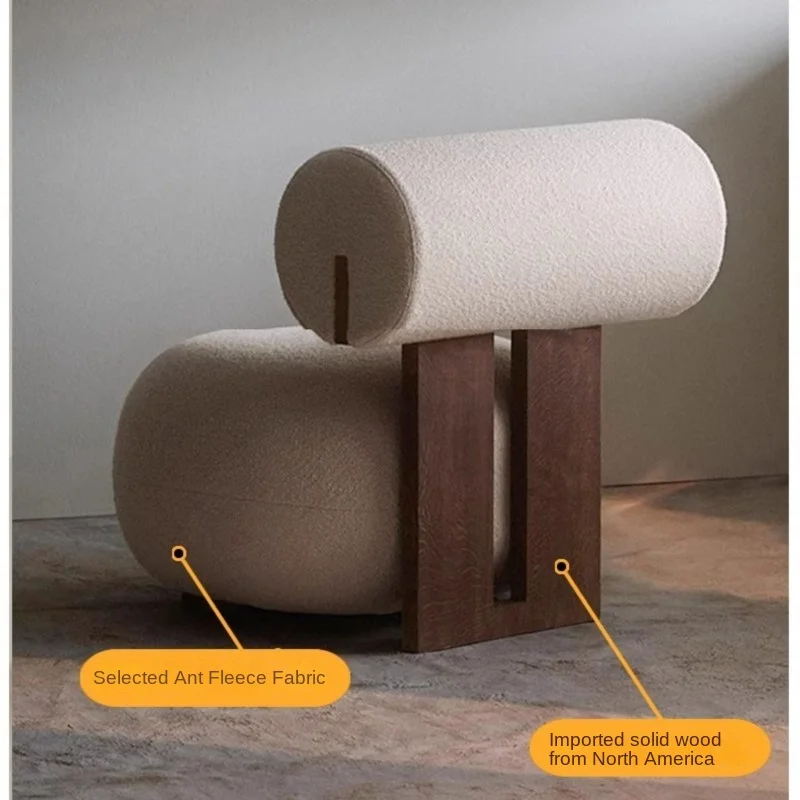 Silla de sofá de madera maciza de estilo nórdico moderno, se puede utilizar como viento crema, sala de estar, silla de hipopótamo de lana de cordero perezosa, silla de ocio individual