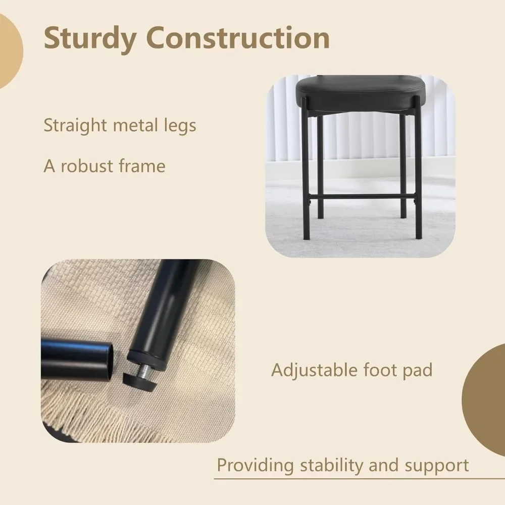 Counter Height Bar Stools, 24'' Black Bar Stools Set of 4, Faux Leather Counter Stools with Back, Mid-Century Modern Bar Stools