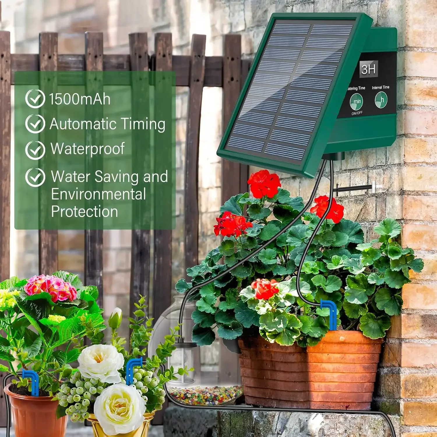 Sistema de riego Solar para jardín, balcón, riego por goteo automático, sistema de riego de jardín DIY, manguera de goteo, riego para uso en exteriores