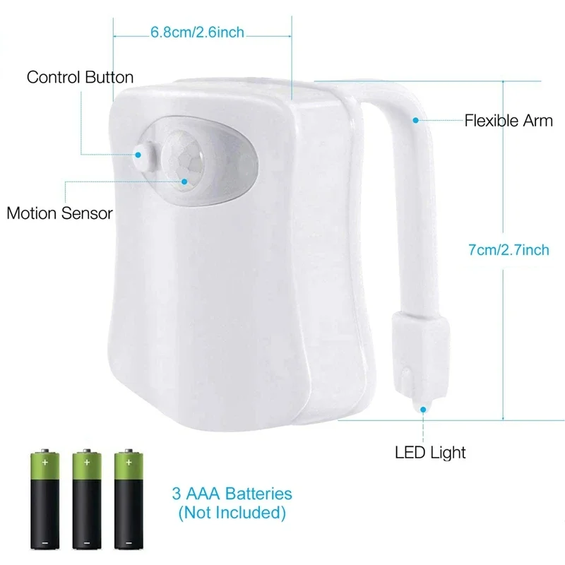 Luz LED para inodoro con Sensor de movimiento, luces nocturnas de 8 colores, lámpara de noche para baño, iluminación para cuencos