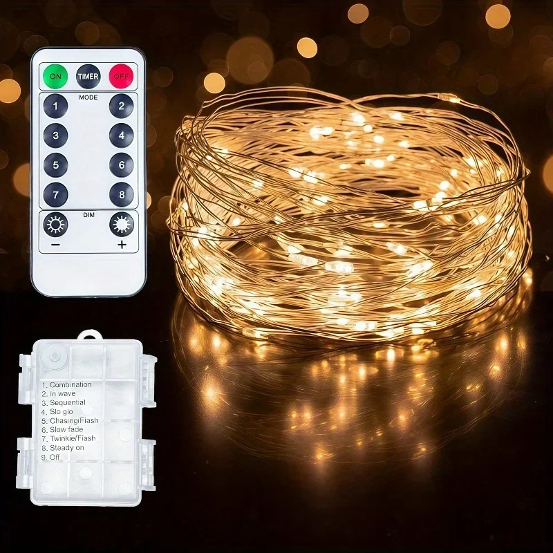 Lucine a LED Luci scintillanti a batteria, luci lucciole dimmerabili in filo di rame con timer di controllo remoto 8 modalità