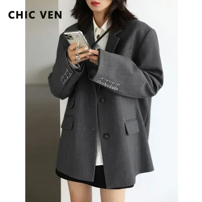 CHICVEN Nữ Công Sở Áo Vòng Bít Rộng Thêu Vai Phối Dây Phù Hợp Với Nữ Thu Đông Nữ Áo Khoác Ngoài Thời Trang Cao Cấp