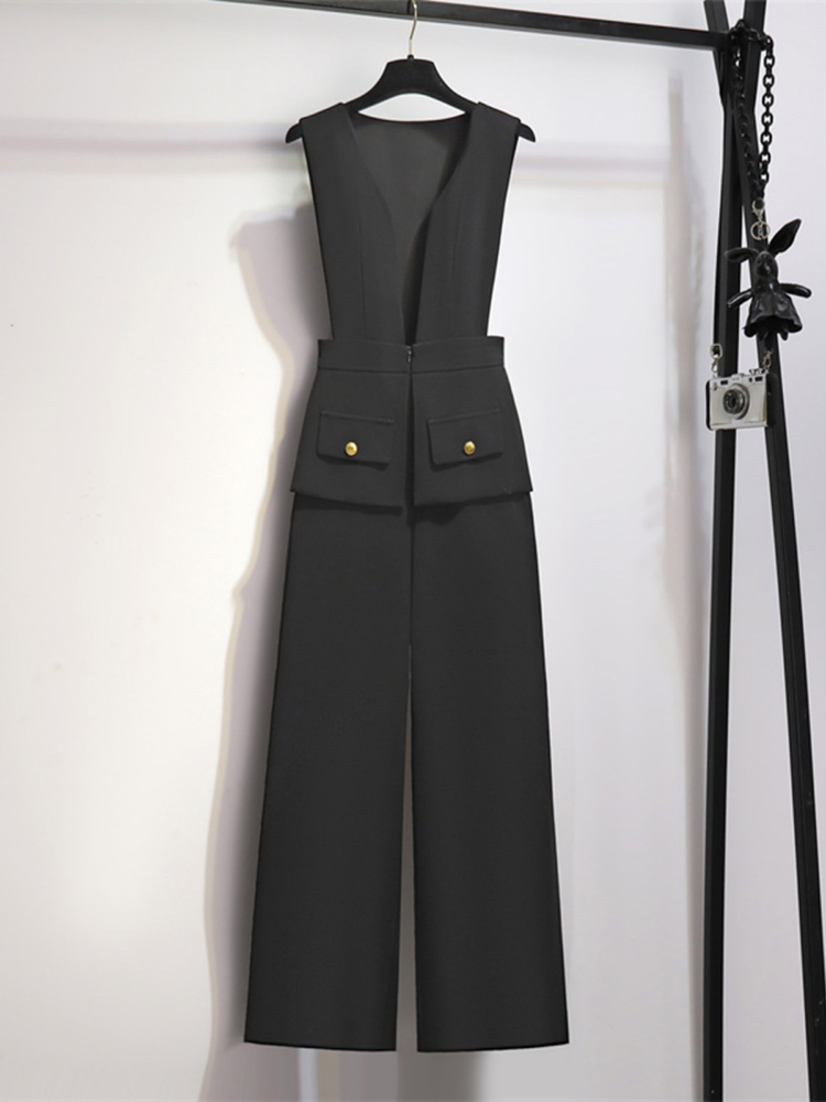 EWQ Eleganter Stil, schicker Overall für Damen, drapiert, Patchwork, gerade, einfarbig, hohe Taille, Overalls, Winter, Frühling, 2024, Neu 27SN5372