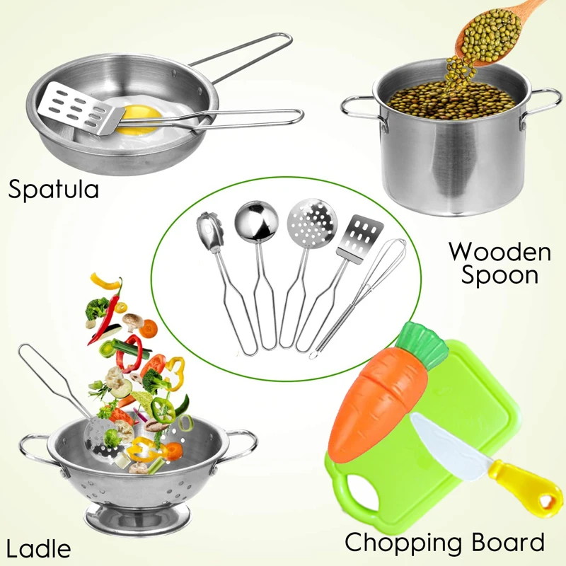 MINI utensili da cucina giocattoli set per bambini ragazza in acciaio inossidabile può contenere cibo cucina giocattoli da cucina educazione finta di giocare
